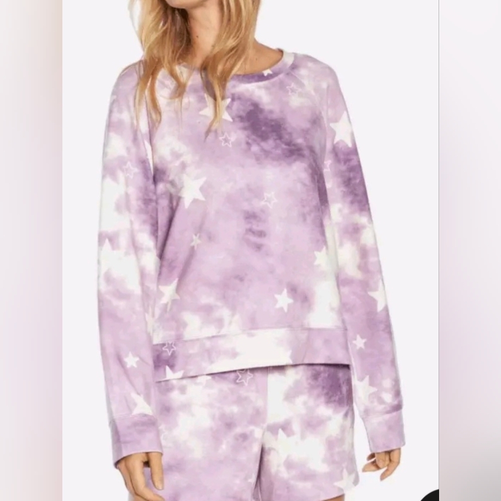 Ladies Wildfox Tie Dyed Stars Purple Pullover Sweatshirt Comfy Beach Leisure XL